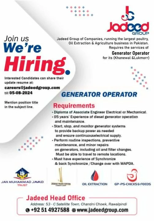 Generator Operator Jobs in Jadeed Group