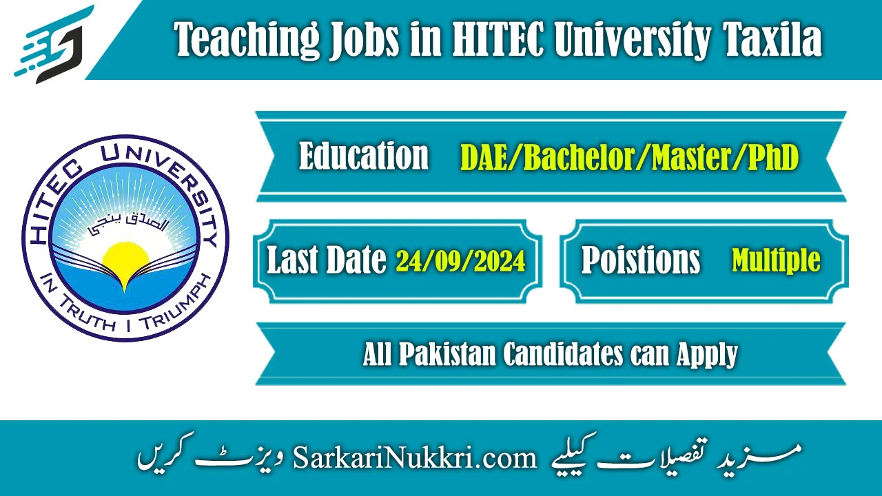 HITEC University Taxila Jobs 2024