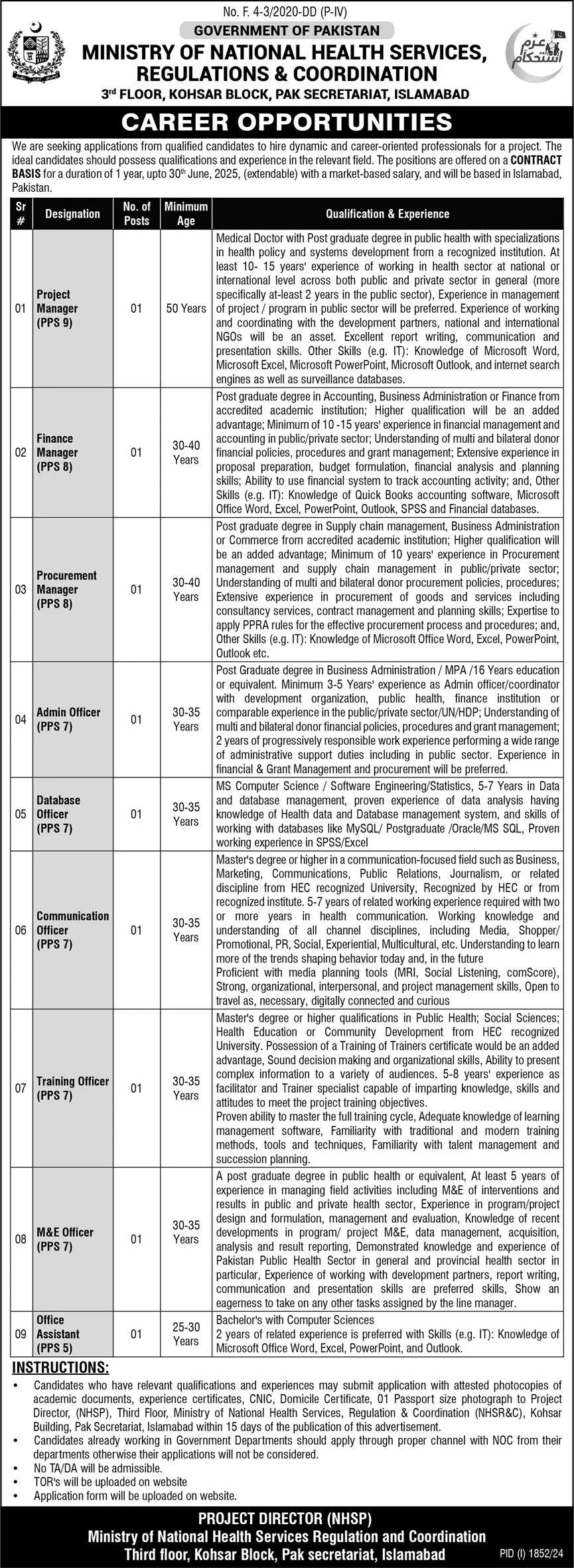 Ministry of National Health Services Jobs