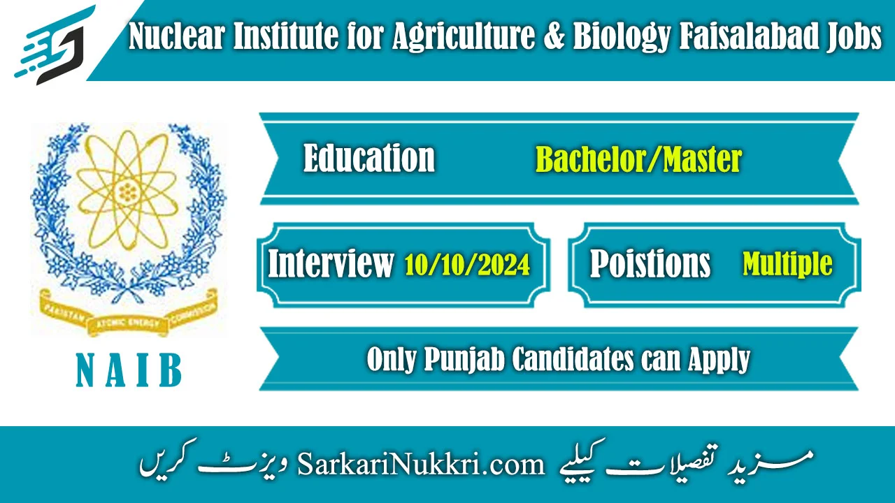 Nuclear Institute for Agriculture and Biology Faisalabad Jobs