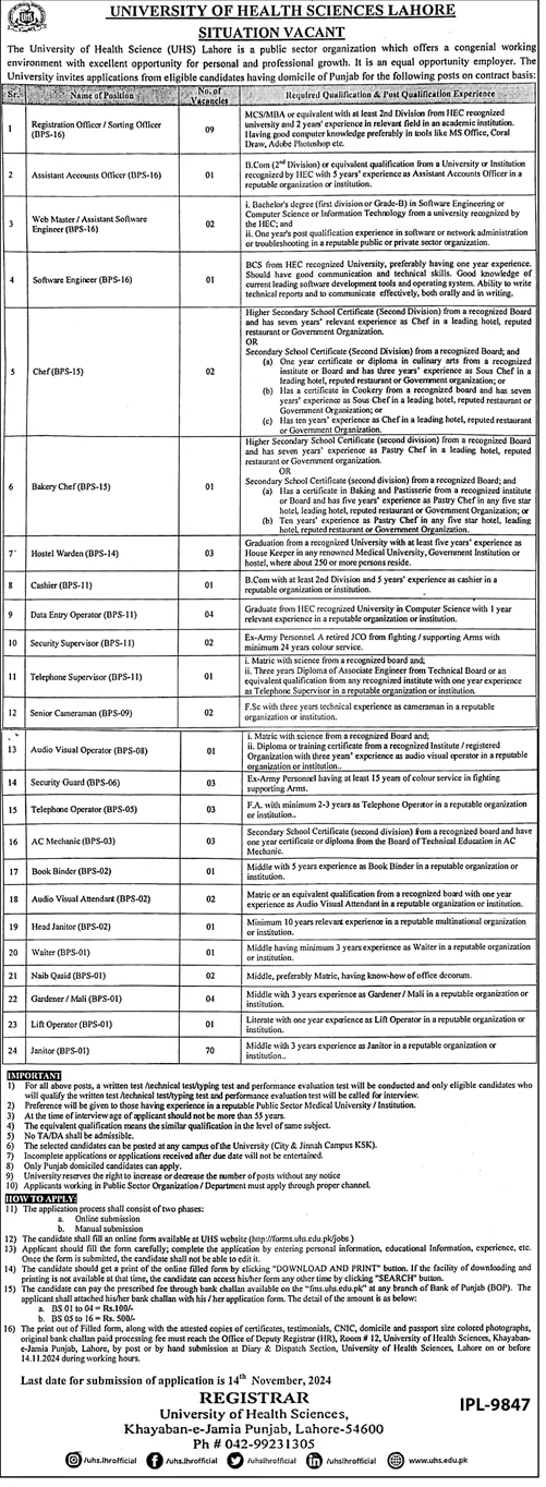 UHS Lahore Jobs